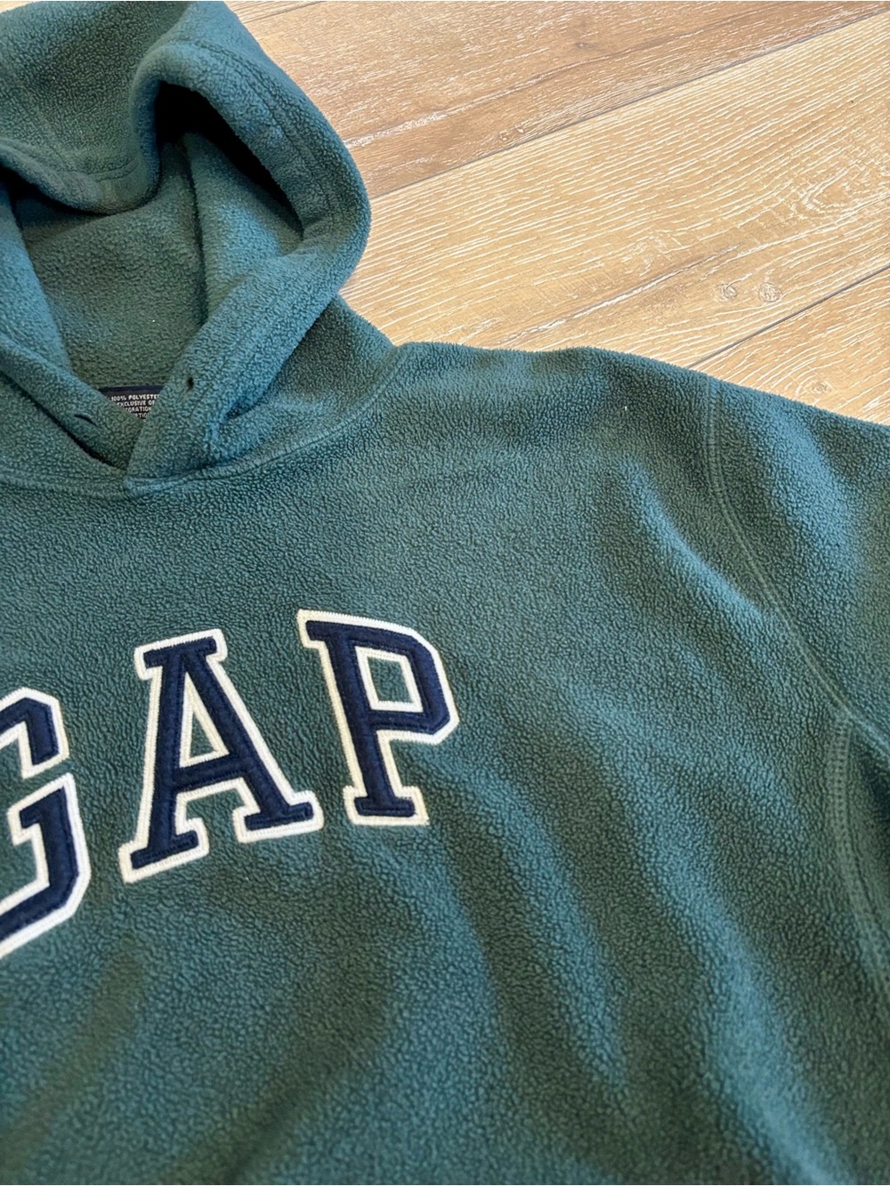 Vintage GAP Fleece Hoodie Green Logo Pullover Small Petite S/P - Picture 6 of 6